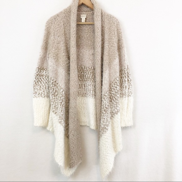 Chico's Sweaters - Chico’s Open Front Fuzzy Cardigan Neutral Colors